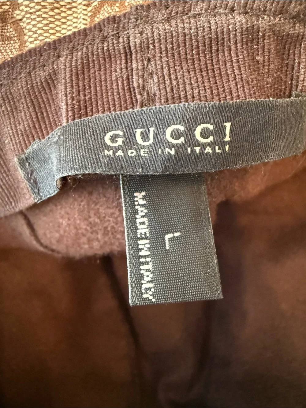 Gucci Tan GG Monogram Bucket Hat with Green and Cream Stripe - Picture 10 of 13